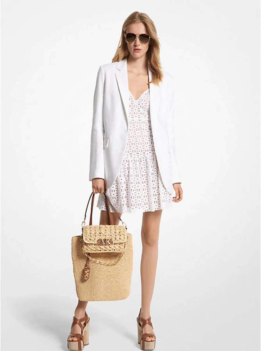 Michael Kors Women's Linen Blend Boyfriend Blazer - Relaxed Fit Casual Jacket