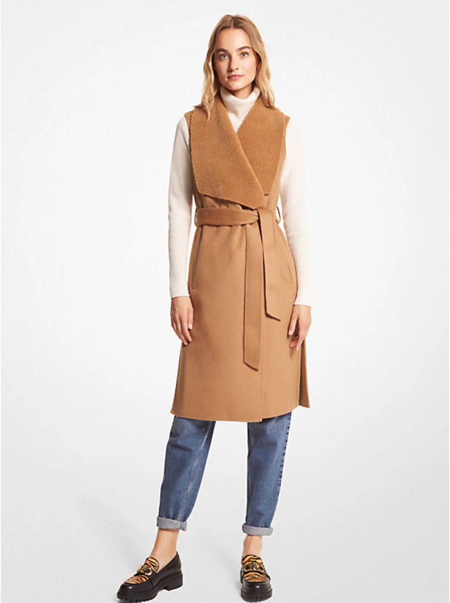 Michael Kors Women's Wool Blend & Sherpa Wrap Vest - Cozy Winter Fashion