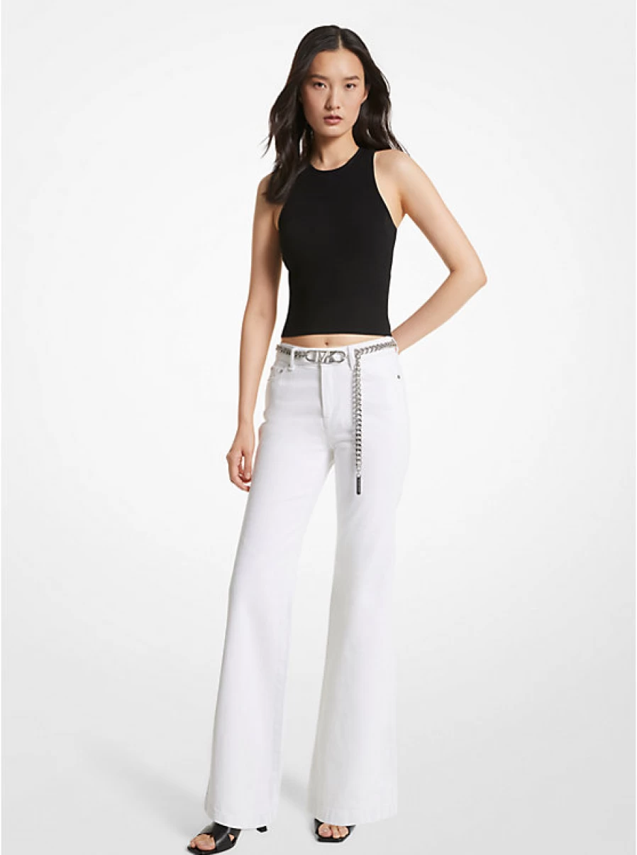 Michael Kors Women's Denim Jean Eevase with Belt - High Waist Stretch Bootcut Jeans for Women