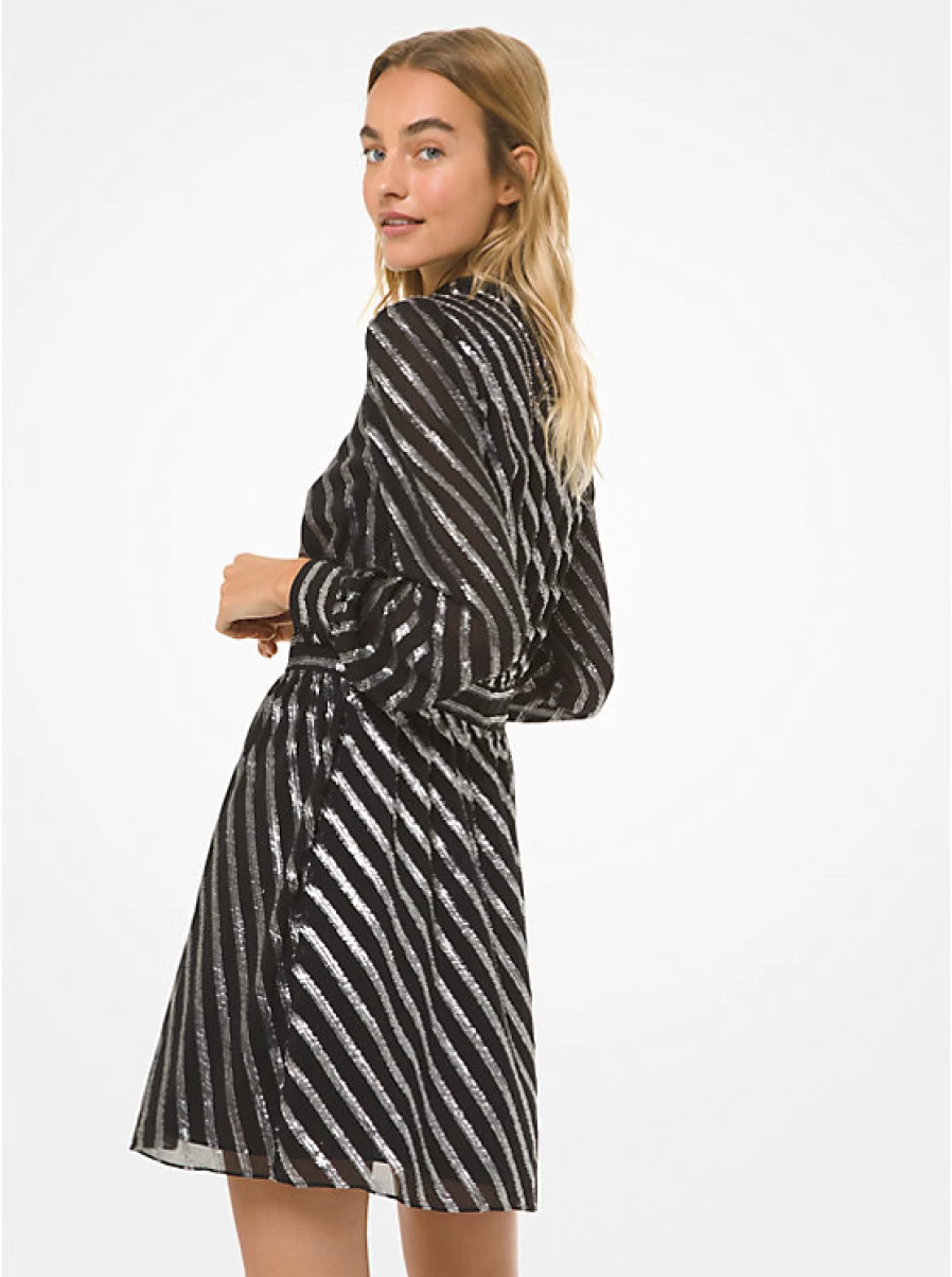 Michael Kors Women's Silk Jacquard Dress with Metallic Stripes - Elegant Striped Jacquard Gown