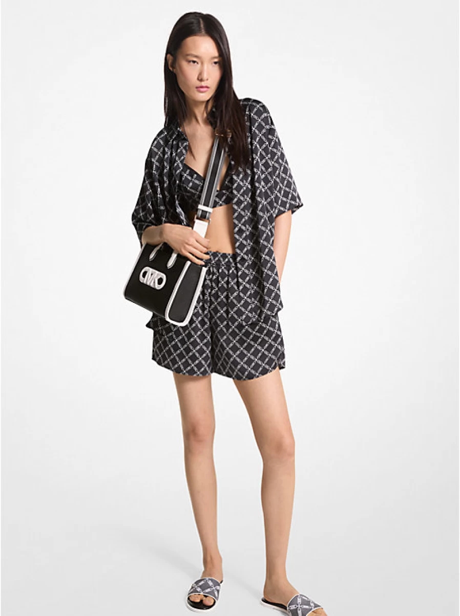 Michael Kors Women's Camp Satin Shirt with Empire Logo Print