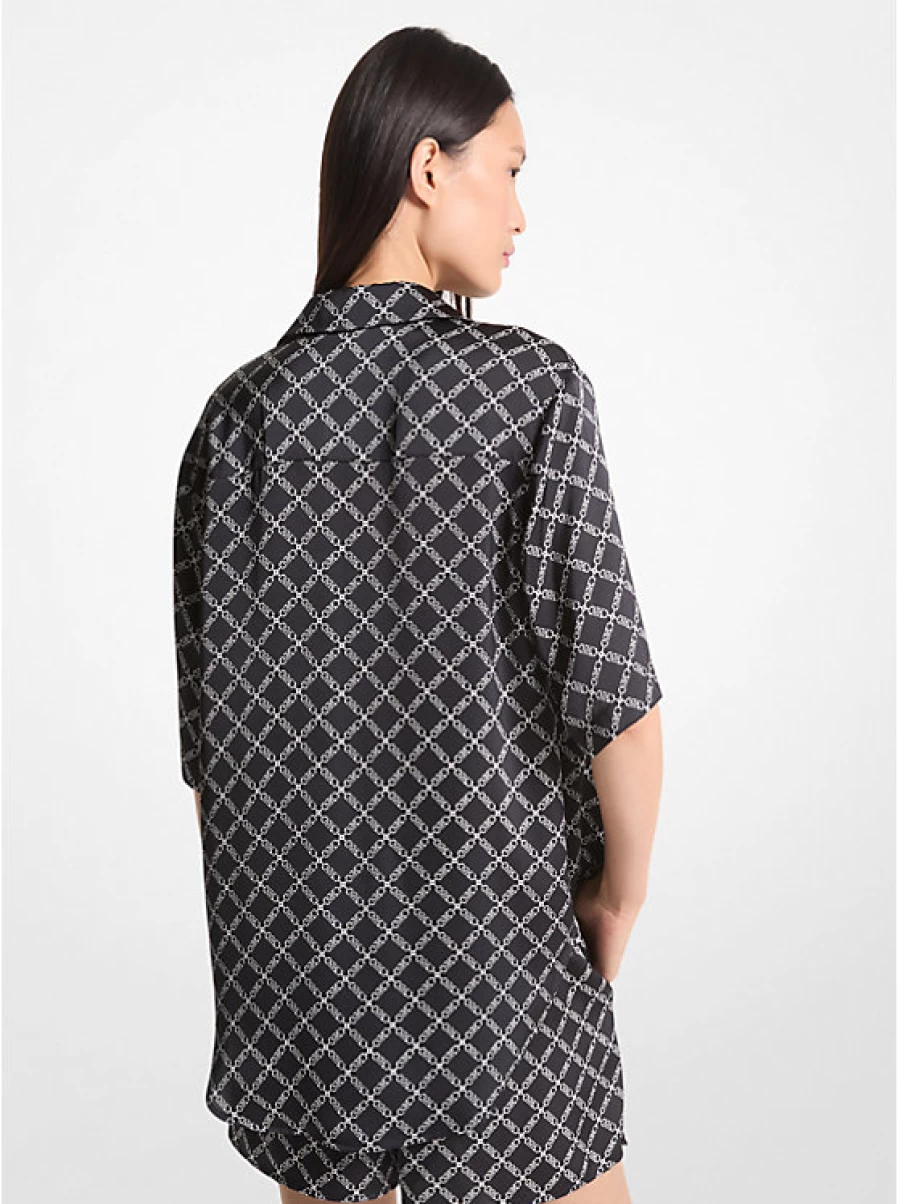 Michael Kors Women's Camp Satin Shirt with Empire Logo Print