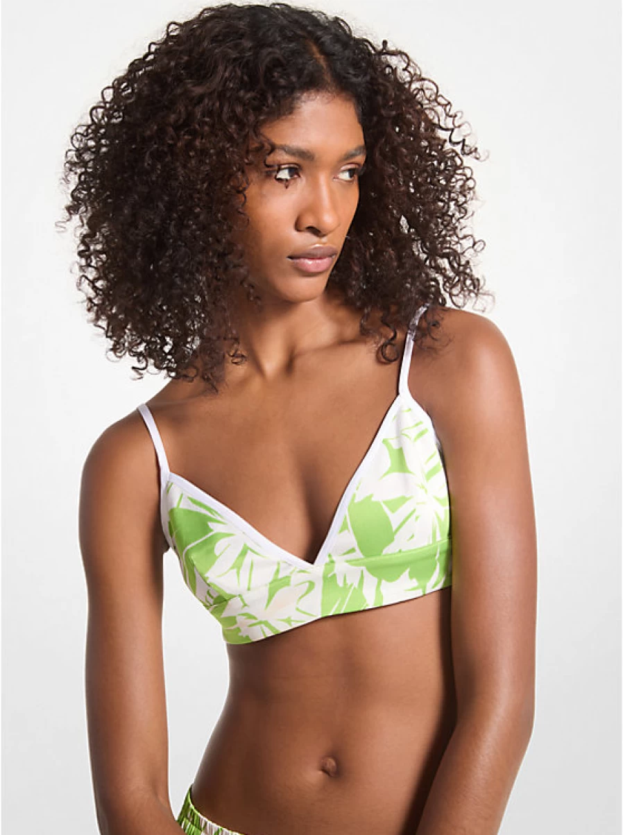 Michael Kors Women's Satin Bra-Style Top with Palm Tree Print