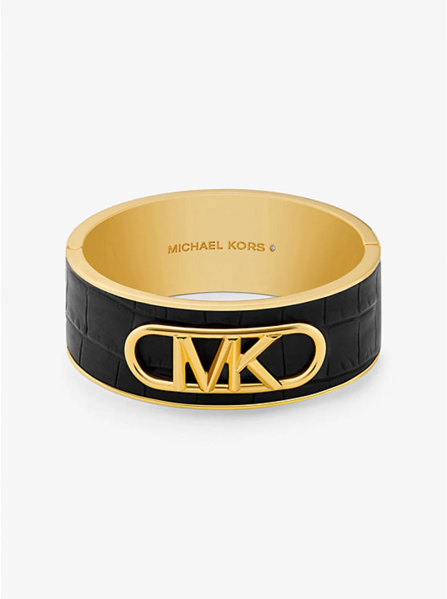 Michael Kors Women's Brass Bracelet with Embossed Crocodile Pattern & Precious Metal Plating, Empire Logo Design