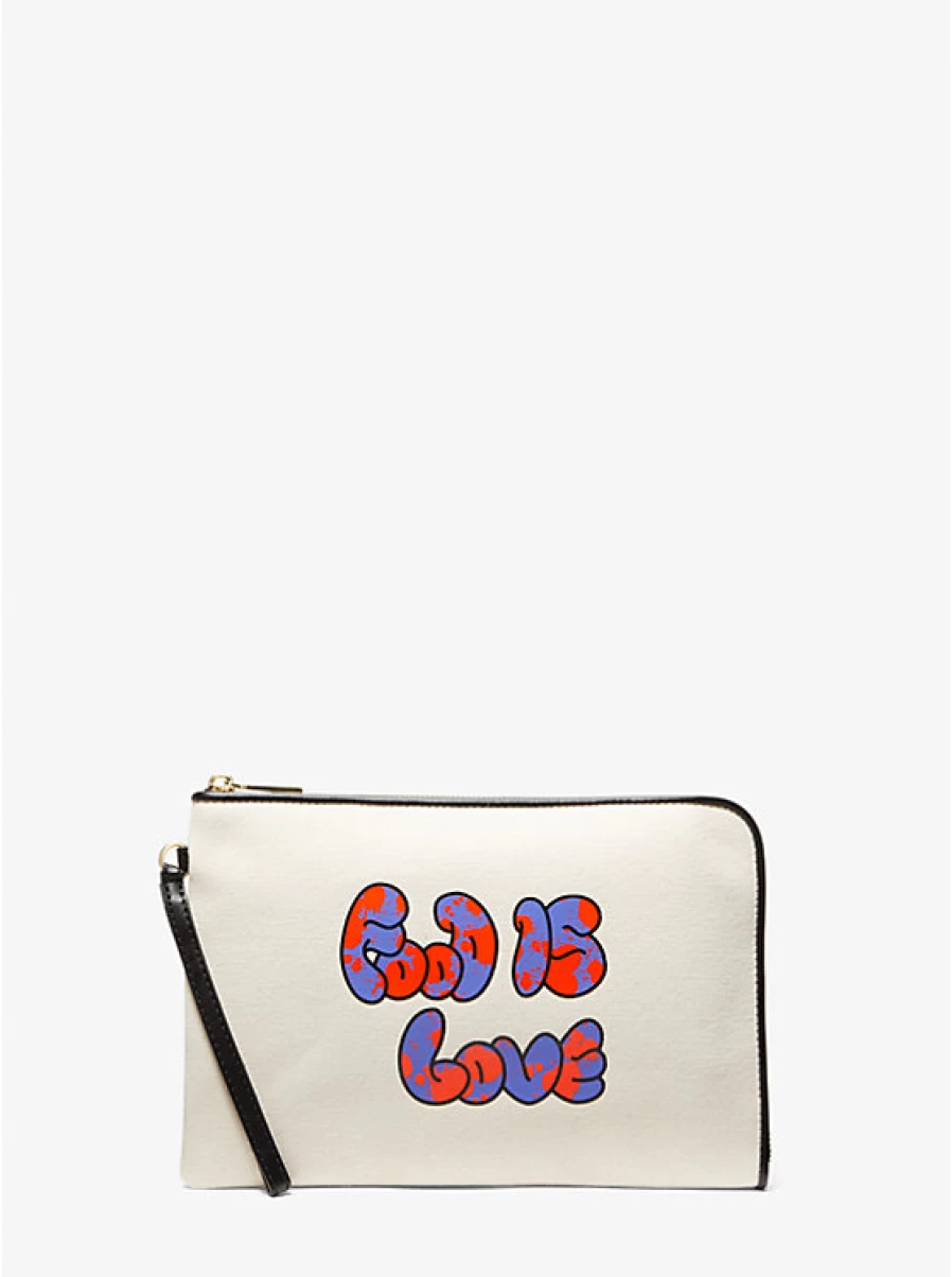 Michael Kors Women's Medium Love Watch Hunger Stop Pouch in Cotton Canvas Crossbody Bag