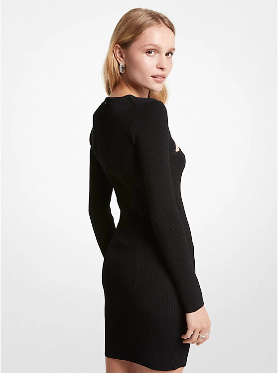 Michael Kors Women's Ribbed Stretch Viscose Dress - Slim Fit Midi Dress with Elastic Waist