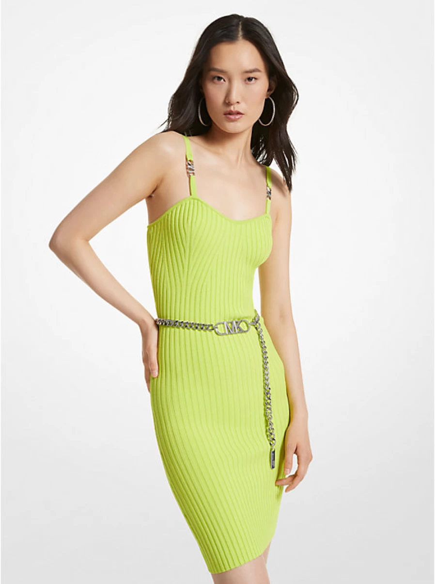 Michael Kors Women's Ribbed Stretch Viscose Belted Bustier Dress