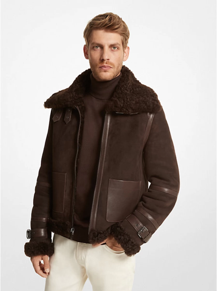 Michael Kors Men's Lamb Fleece Bomber Jacket - Soft Winter Coat for Men