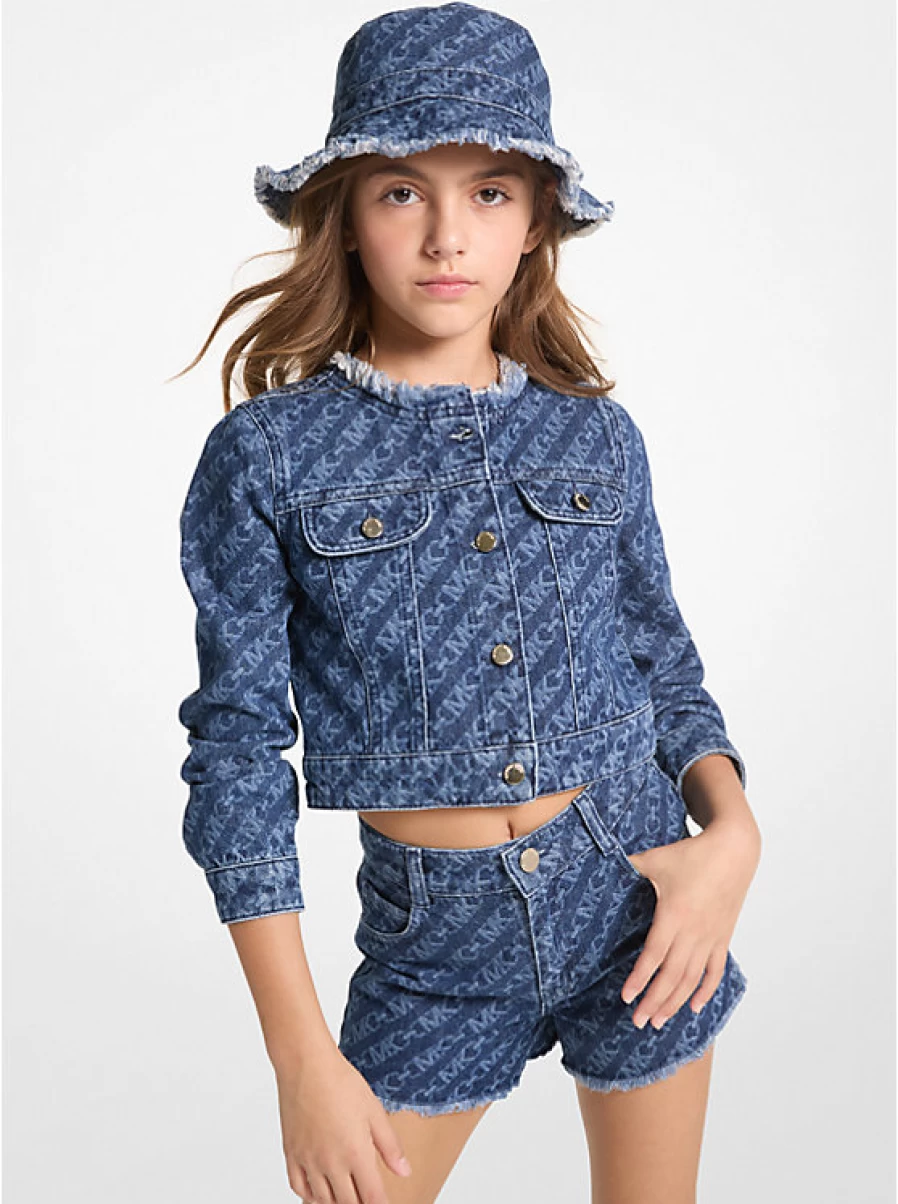 Michael Kors Kids' Printed Denim Jacket with Empire Logo - Stylish Children's Denim Jacket