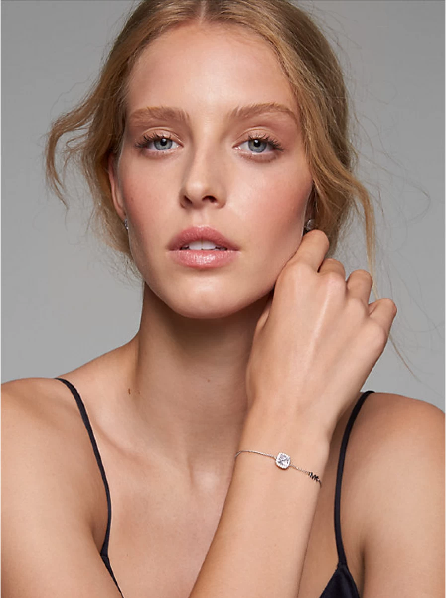 Michael Kors Women's Sterling Silver Slider Bracelet with Precious Metal Plating and Pavé Stones