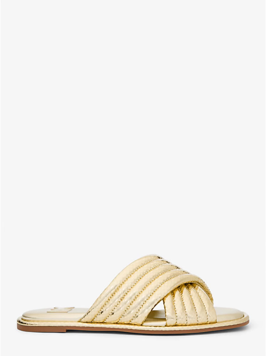 Michael Kors Women's Portia Slip-On Sandals in Quilted Leather with Metallic Snake Embossed Pattern