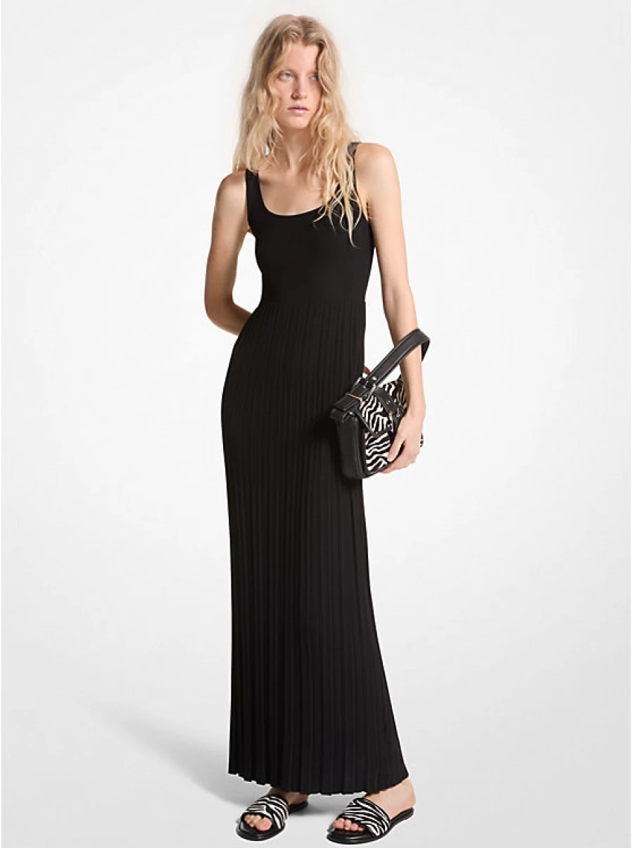 Michael Kors Women's Stretchy Ribbed Knit Long Dress - Elegant Bodycon Maxi Dress for Women