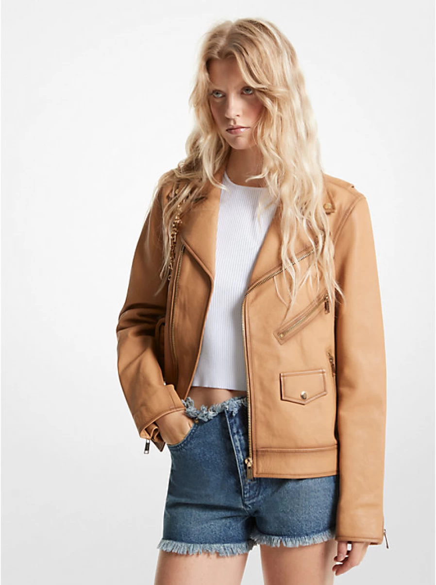 Michael Kors Women's Genuine Leather Motorcycle Jacket for Stylish Riding