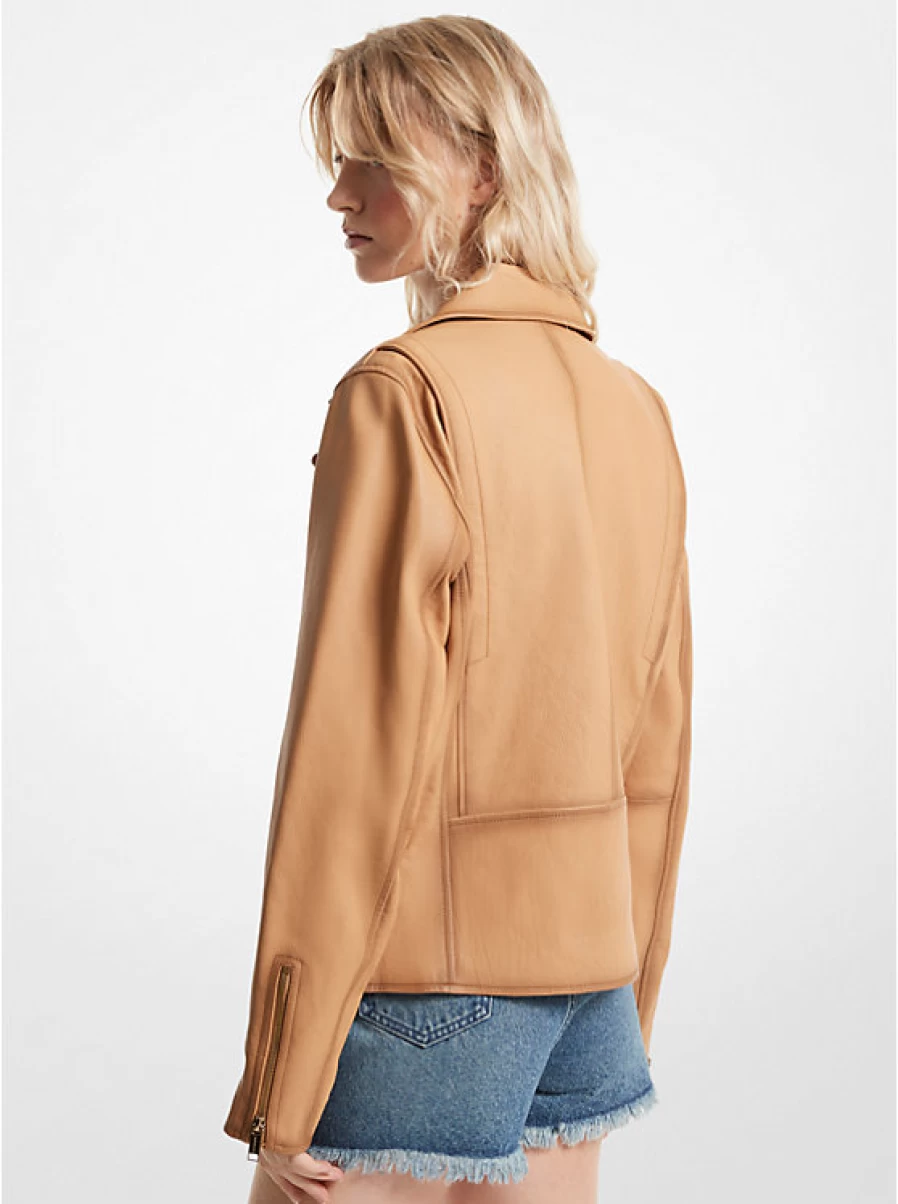 Michael Kors Women's Genuine Leather Motorcycle Jacket for Stylish Riding