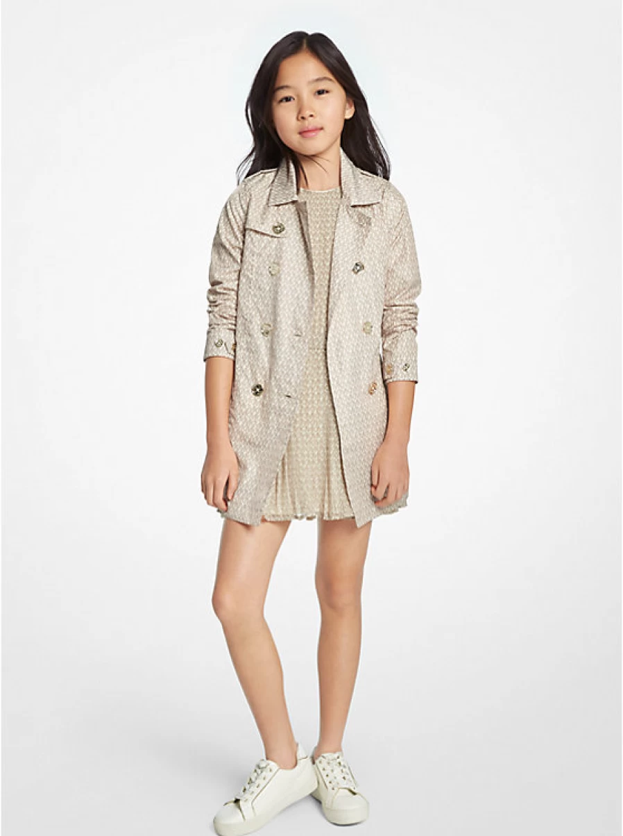 Michael Kors Kids' Long-Sleeve Trench Coat with Logo - Children's Fashion Outerwear