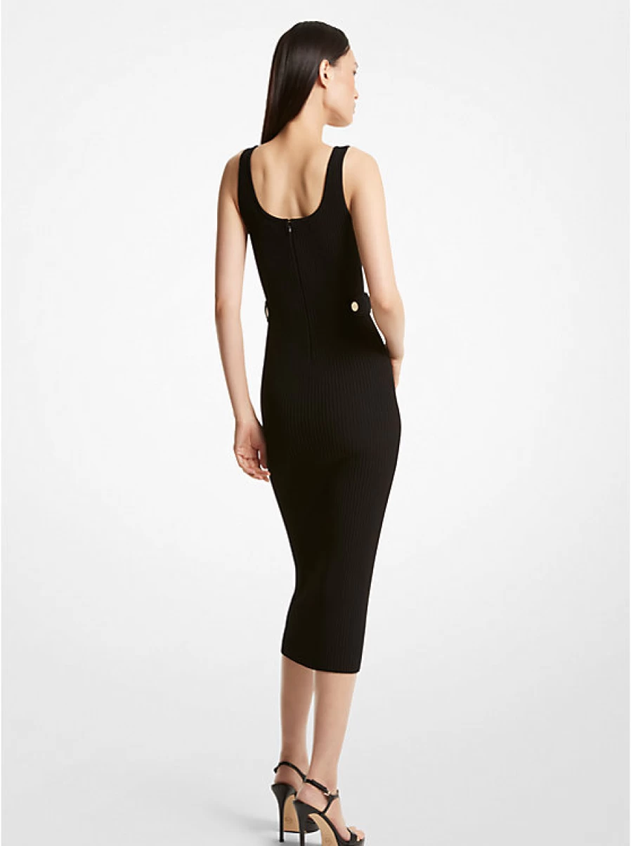 Michael Kors Women's Ribbed Stretch Knit Midi Dress - Slim Fit Bodycon Style