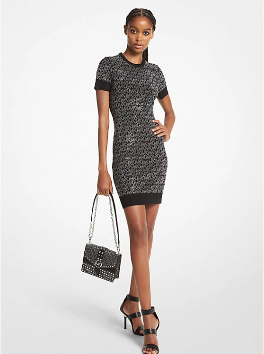 Michael Kors Women's Stretch Viscose Mini Dress with Studded Logo Detail