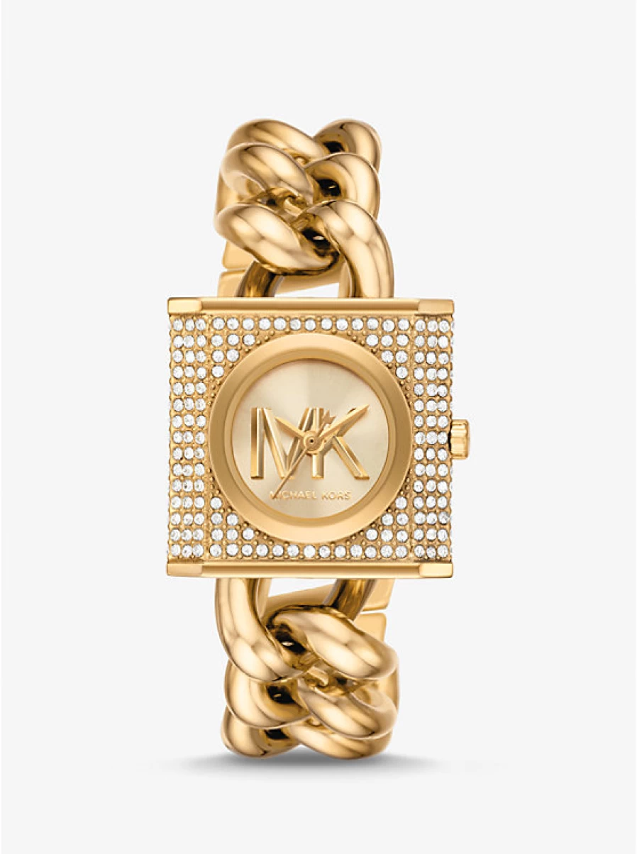 Michael Kors Women's Miniature Gold-Tone Lock Watch Chain with Paving Stone Accents