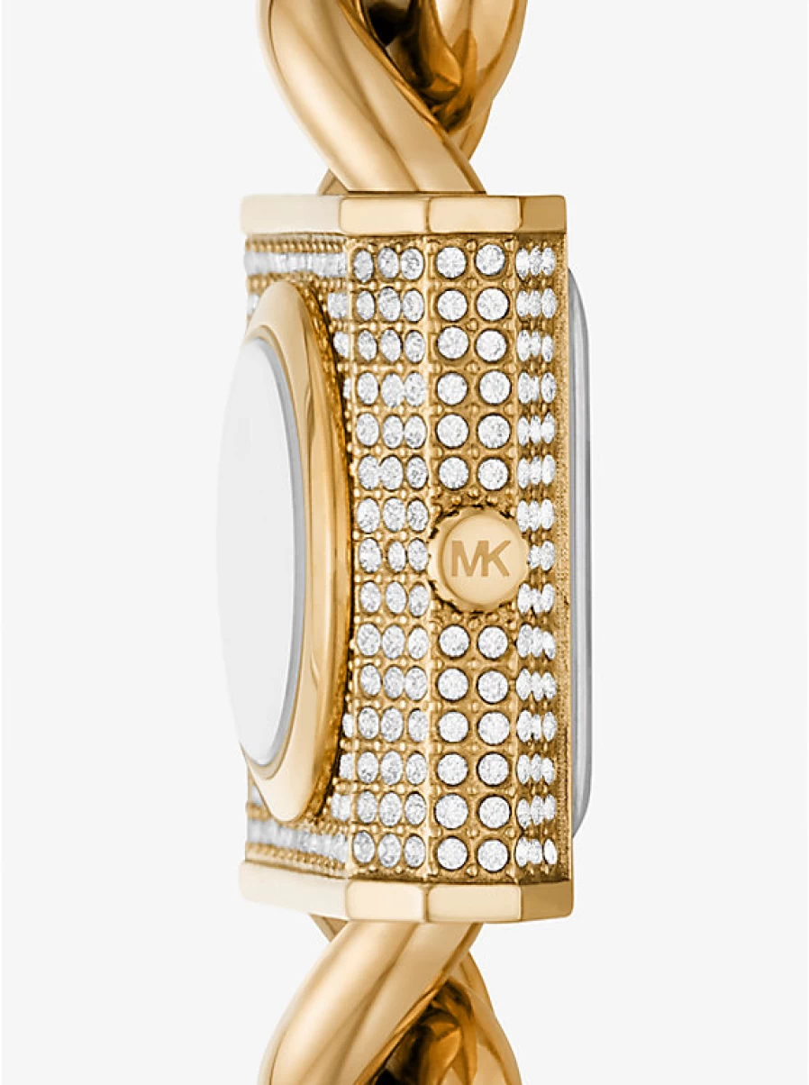 Michael Kors Women's Miniature Gold-Tone Lock Watch Chain with Paving Stone Accents
