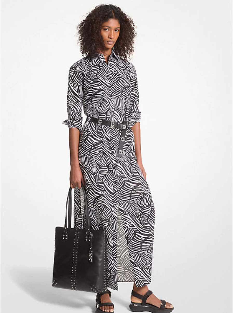 Michael Kors Women's Zebra Print Organic Cotton Lawn Shirt Dress