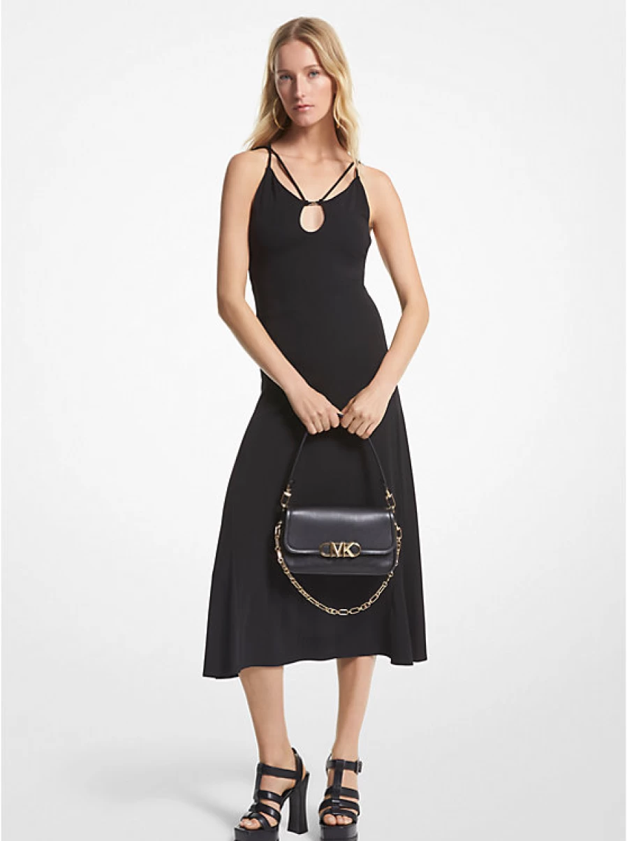 Michael Kors Women's Matte Jersey Midi Dress with Stylish Cutout Design