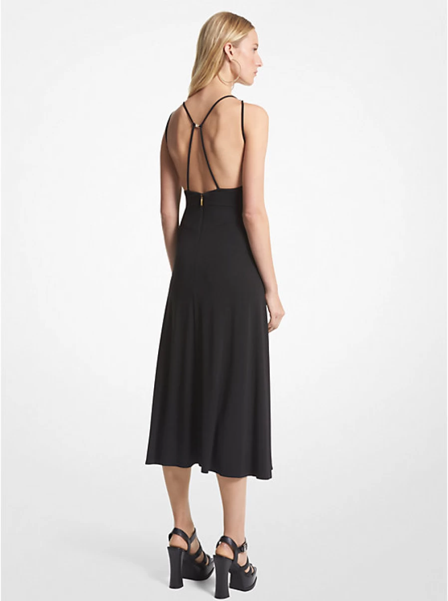 Michael Kors Women's Matte Jersey Midi Dress with Stylish Cutout Design