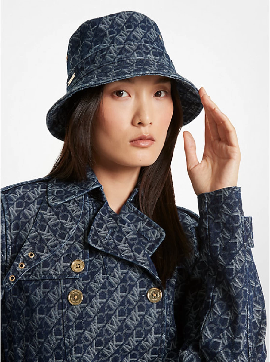 Michael Kors Women's Jacquard Denim Bucket Hat with Empire Logo Design