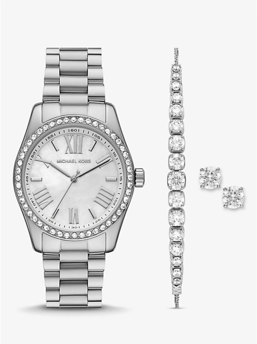 Michael Kors Lexington Women's Watch and Bracelet Set with Paving Stone Accents