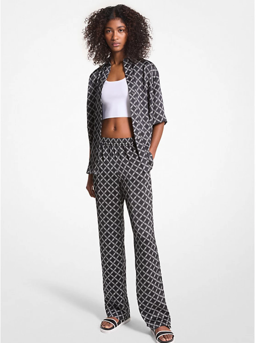 Michael Kors Women's Empire Logo Satin Pajama Pants for Luxury Sleepwear