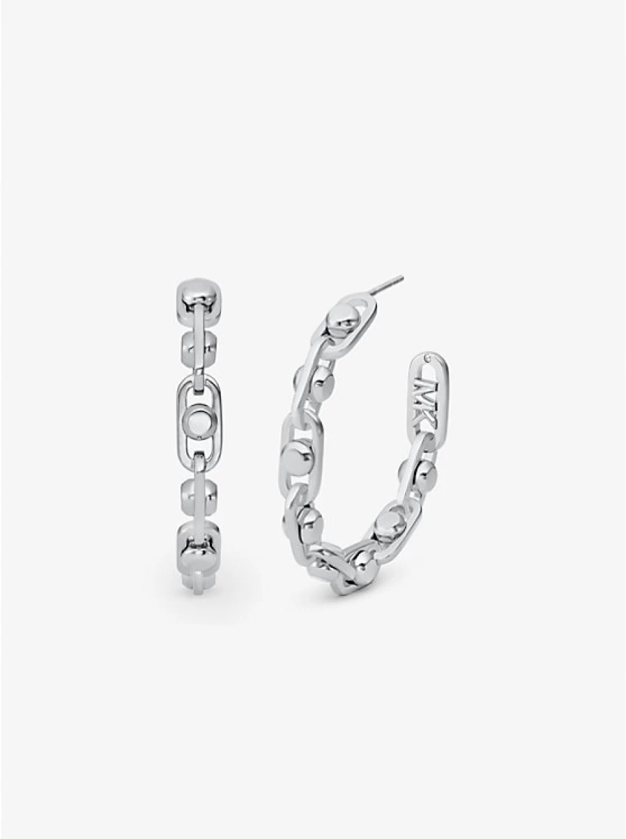 Michael Kors Women's Astor Hoop Earrings - Brass Plated Linked Medium Hoops, Premium Fashion Jewelry