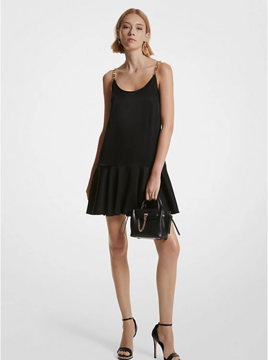 Michael Kors Women's Satin Tank Dress with Chain Detail Elegant Slip Dress