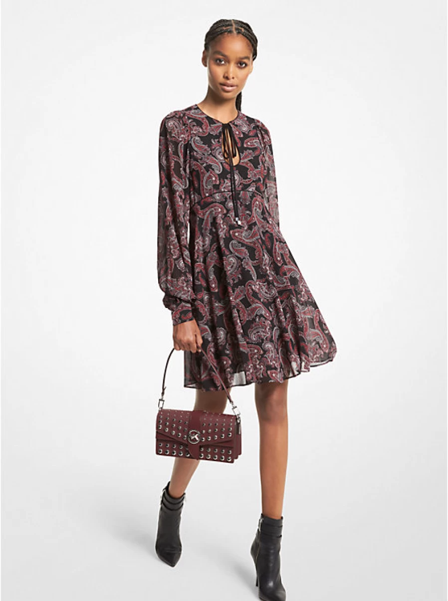 Michael Kors Women's Embroidered Paisley Georgette Crepe Dress