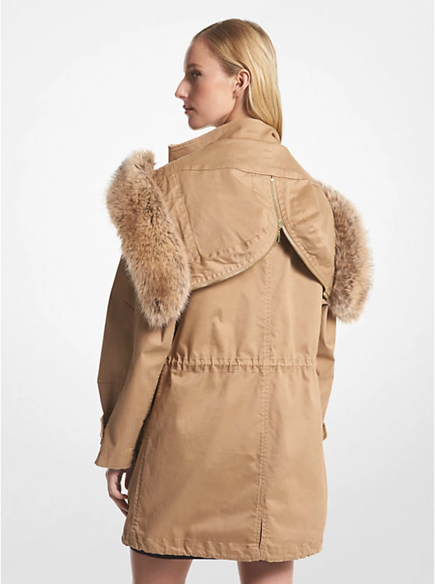 Michael Kors Women's Anorak Jacket in Stretch Cotton with Fake Fur Trim