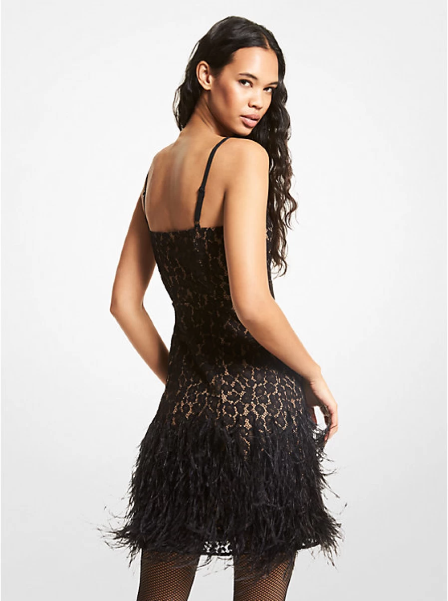 Michael Kors Women's Feather-Trimmed Corded Lace Dress - Elegant Formal Gown