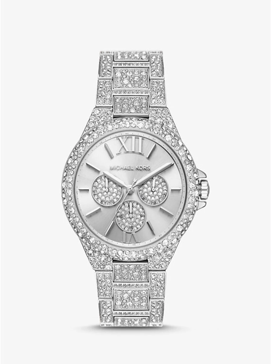 Michael Kors Women's Oversized Camille Silver-Tone Watch with Paving Stone Accents