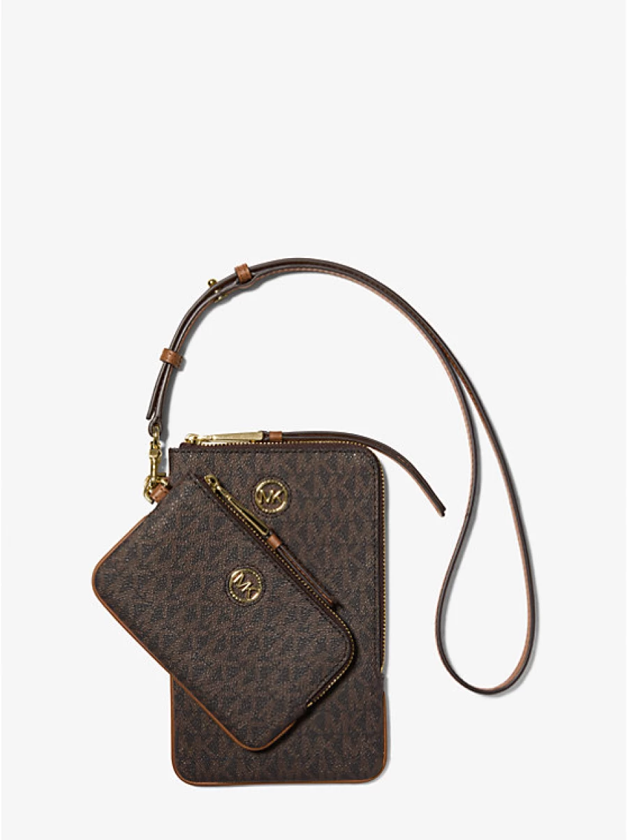 Michael Kors Women's Medium to Large Zippered Pouch with Strap and Logo Zipper