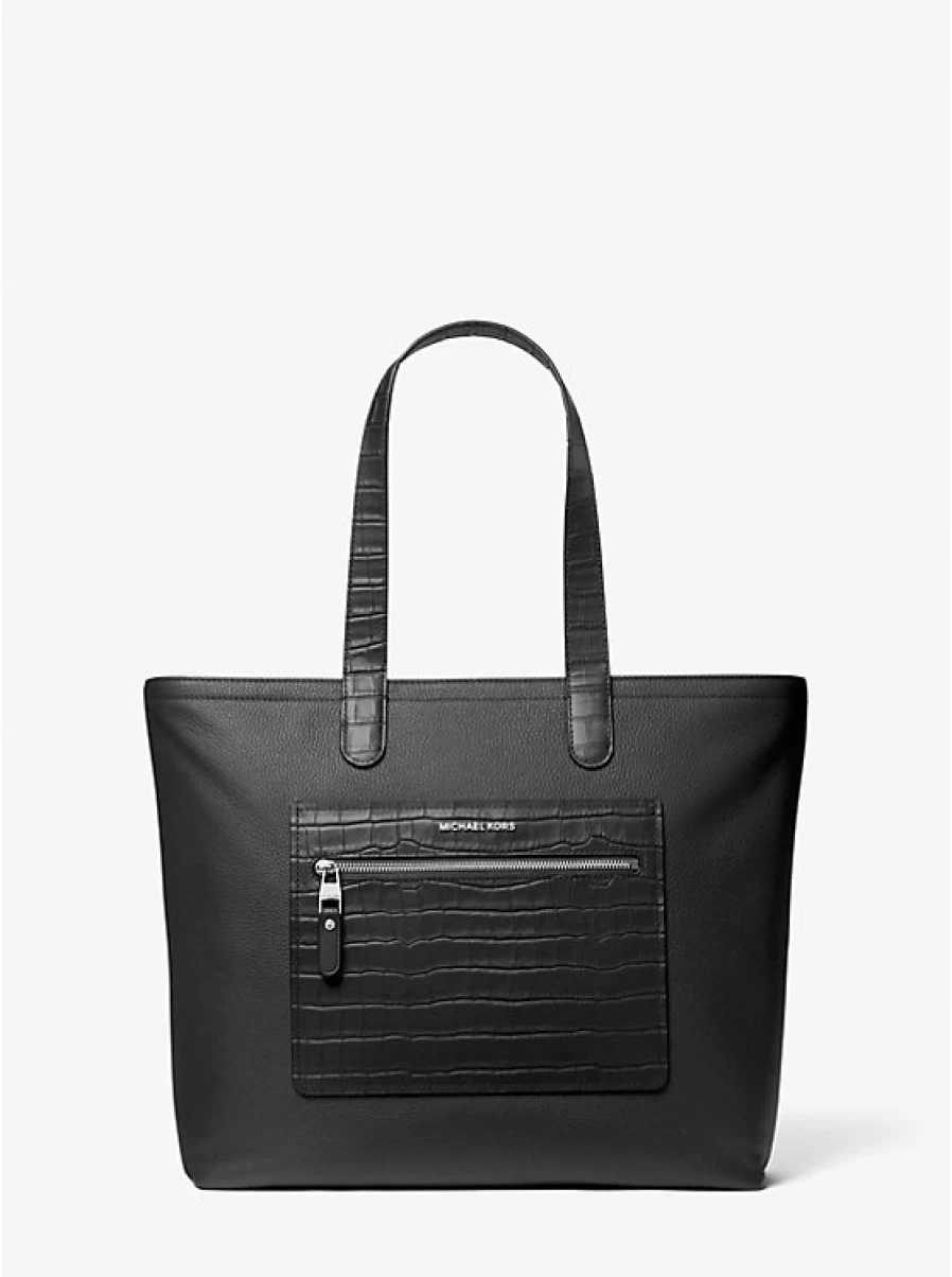 Michael Kors Men's Hudson Tote Bag in Embossed Crocodile Leather with Zipper Closure