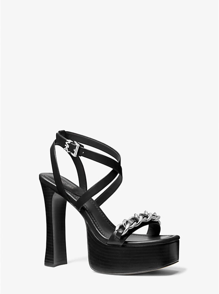 Michael Kors Women's Paola Leather Sandals with Platform and Link Ornaments