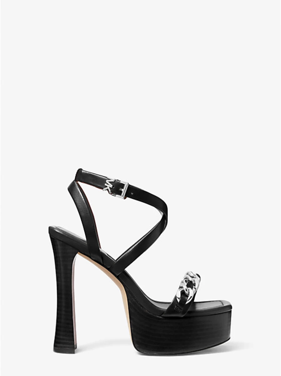 Michael Kors Women's Paola Leather Sandals with Platform and Link Ornaments