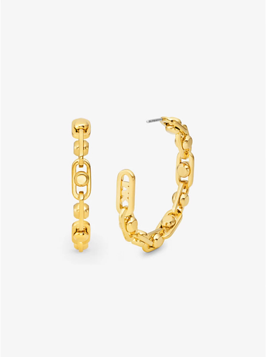 Michael Kors Women's Astor Hoop Earrings - Brass Plated Linked Medium Hoops, Premium Fashion Jewelry