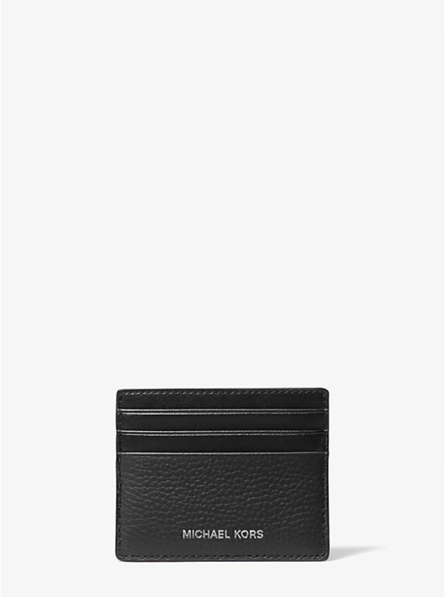 Michael Kors Hudson Men's Leather Card Holder - Grain Textured Wallet for Men