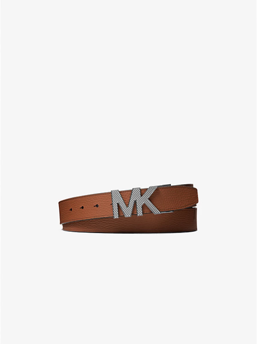 Michael Kors Reversible Men's Leather Belt with Zipper and Logo Design