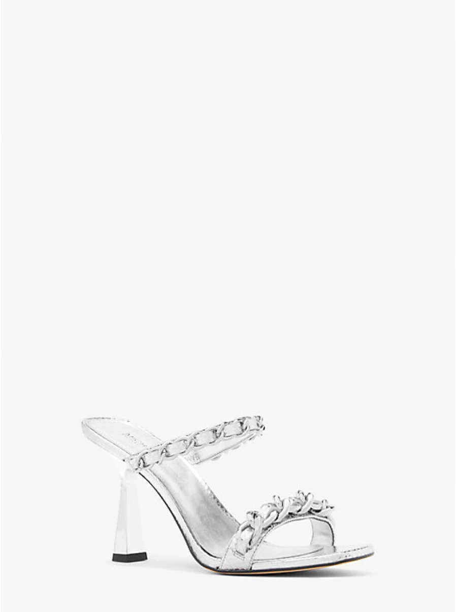 Michael Kors Women's Clara Sandal in Embossed Leather with Metallic Snake Pattern and Gold-Tone Ornaments