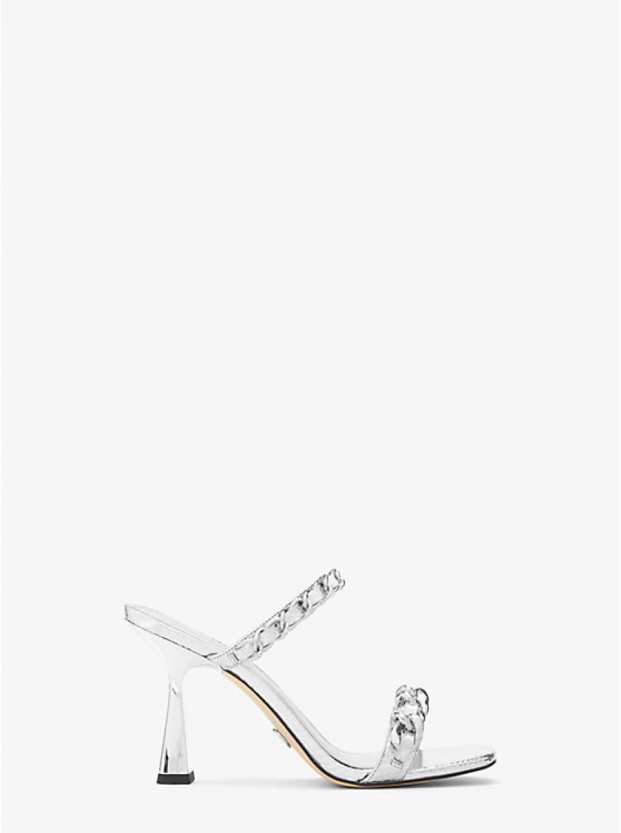 Michael Kors Women's Clara Sandal in Embossed Leather with Metallic Snake Pattern and Gold-Tone Ornaments