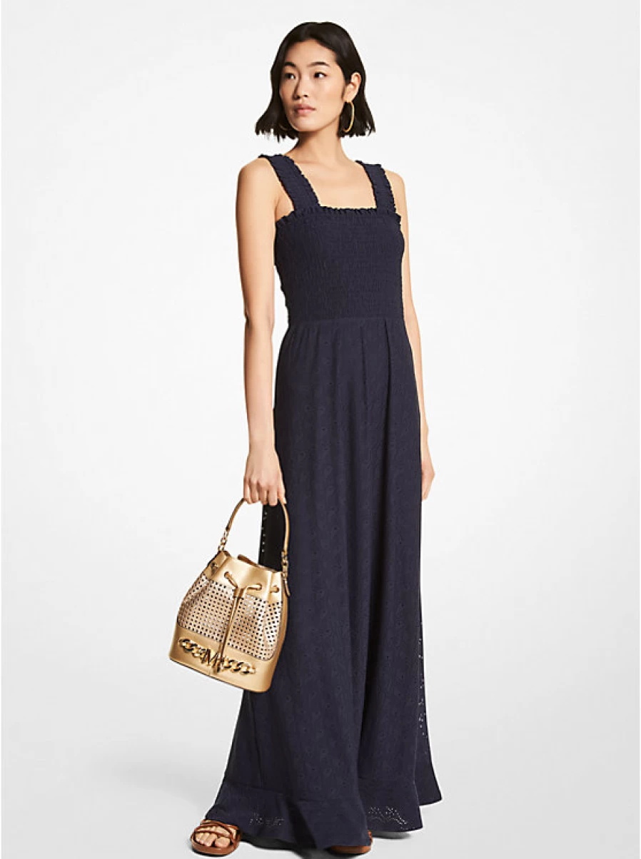 Michael Kors Women's Smocked Paisley Print Woven Dress with Floral Occasions