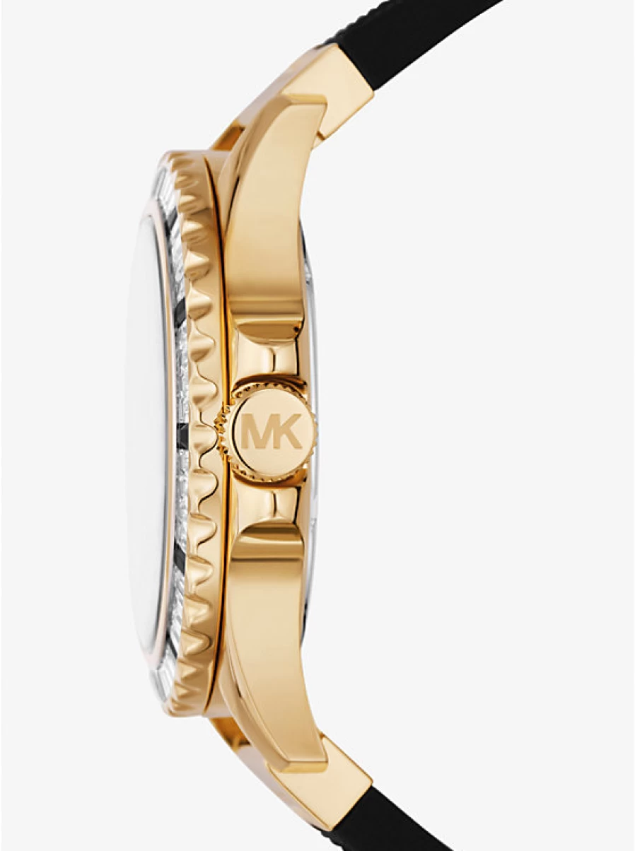 Michael Kors Women's Oversized Gold-Tone Everest Watch with Paving Stone Accents and Silicone Band