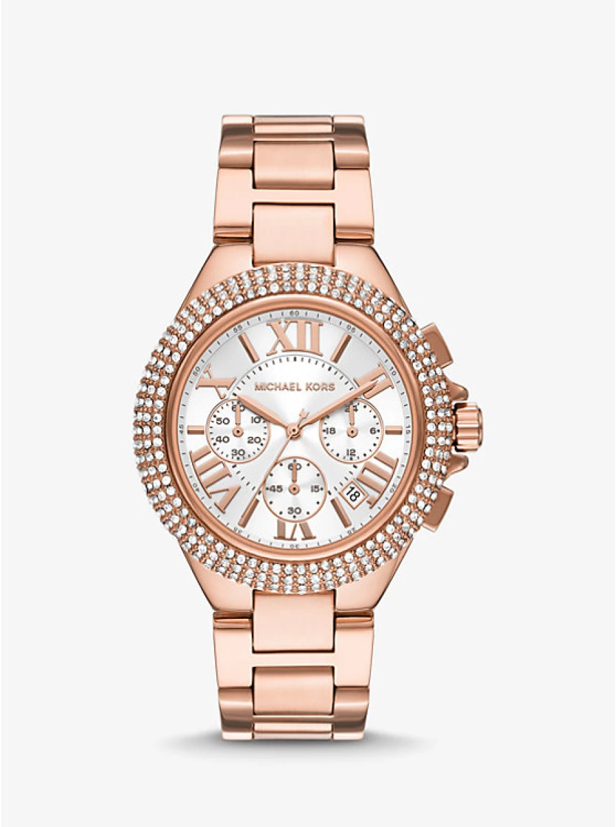 Michael Kors Women's Oversized Camille Rose Gold-Tone Watch with Paving Stone Accents