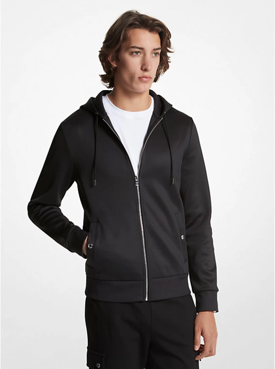 Michael Kors Men's Satin Knit Sweater Cap with Double Stitch Detail and Zipper Design