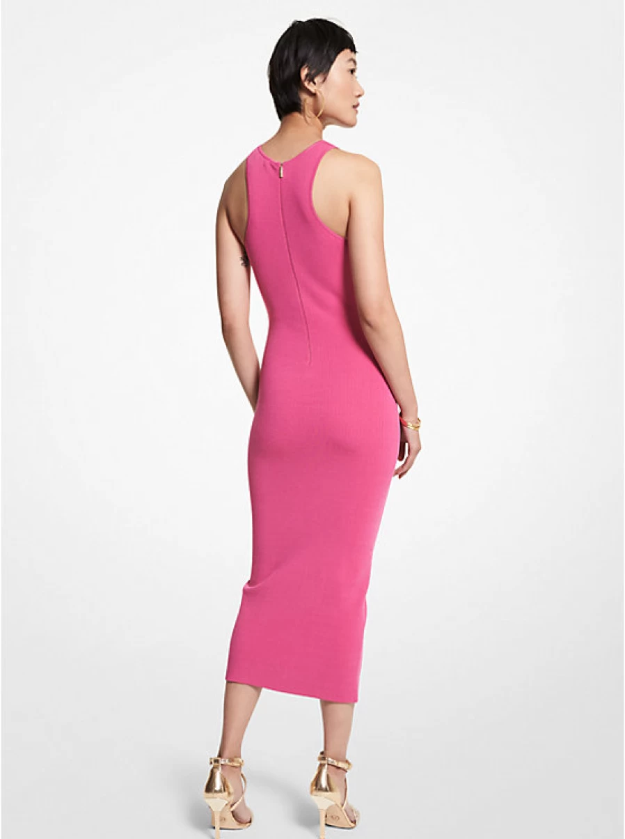 Michael Kors Women's Ribbed Stretch Viscose Camisole Dress - Slim Fit Sleeveless Tank Midi Dress