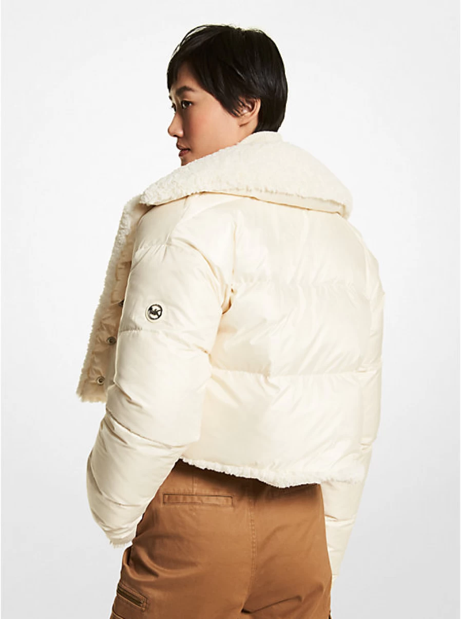 Michael Kors Women's Reversible Hooded Jacket with Waxed Finish & Faux Lamb Fleece Lining